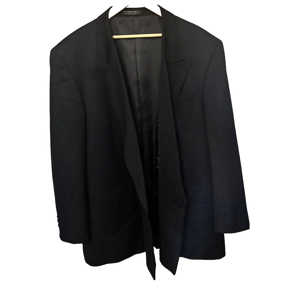 Jones New York Men's Size 48L Wool 2-pieceDouble Breasted Black Suit pants 33x28